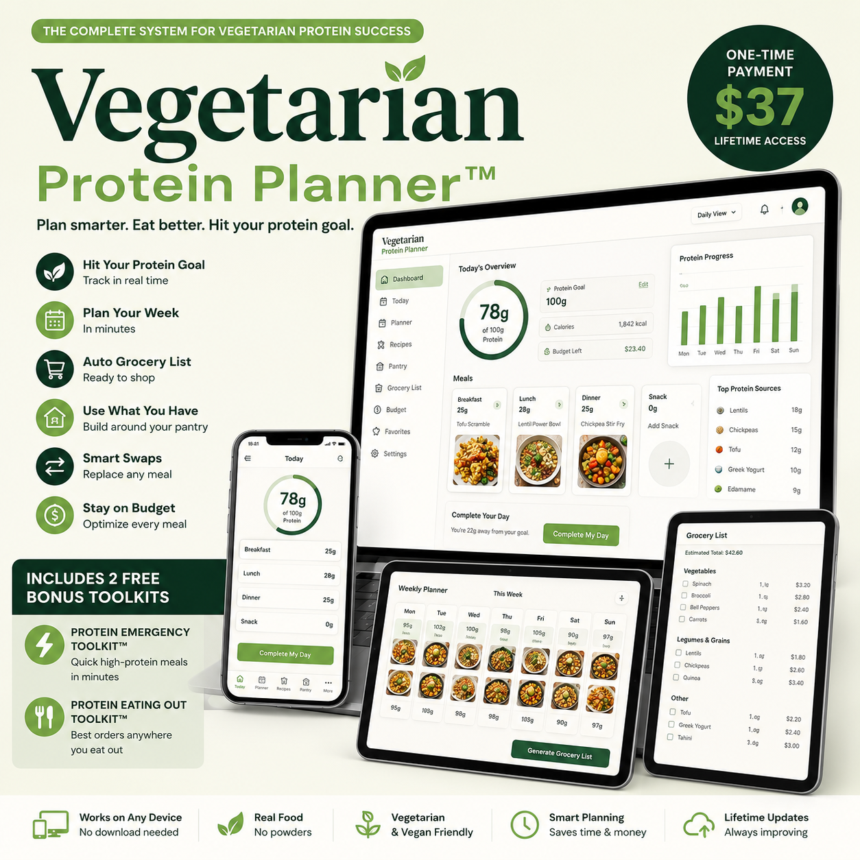 Vegetarian Protein Planner™ | High Protein Meal Planning Web App